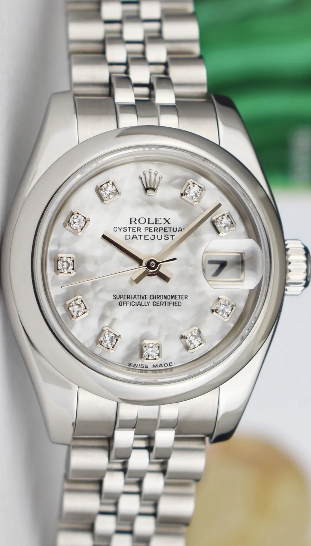 ROLEX Ladies Stainless Steel Datejust Mother of Pearl Diamond Jubilee Band Model 179160