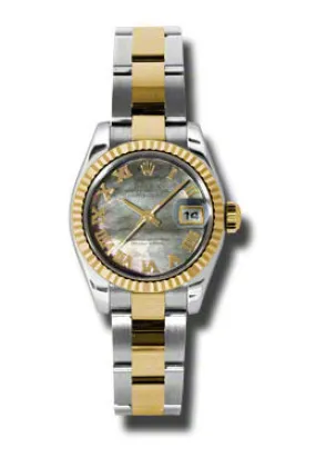 Rolex Lady Datejust 26 Black Mother of Pearl Dial Stainless Steel and 18K Yellow Gold Oyster Bracelet Automatic Watch 179173BKMRO