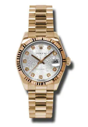 Rolex Lady-Datejust 31 Silver Dial 18K Everose Gold President Automatic Ladies Watch 178275SJDP
