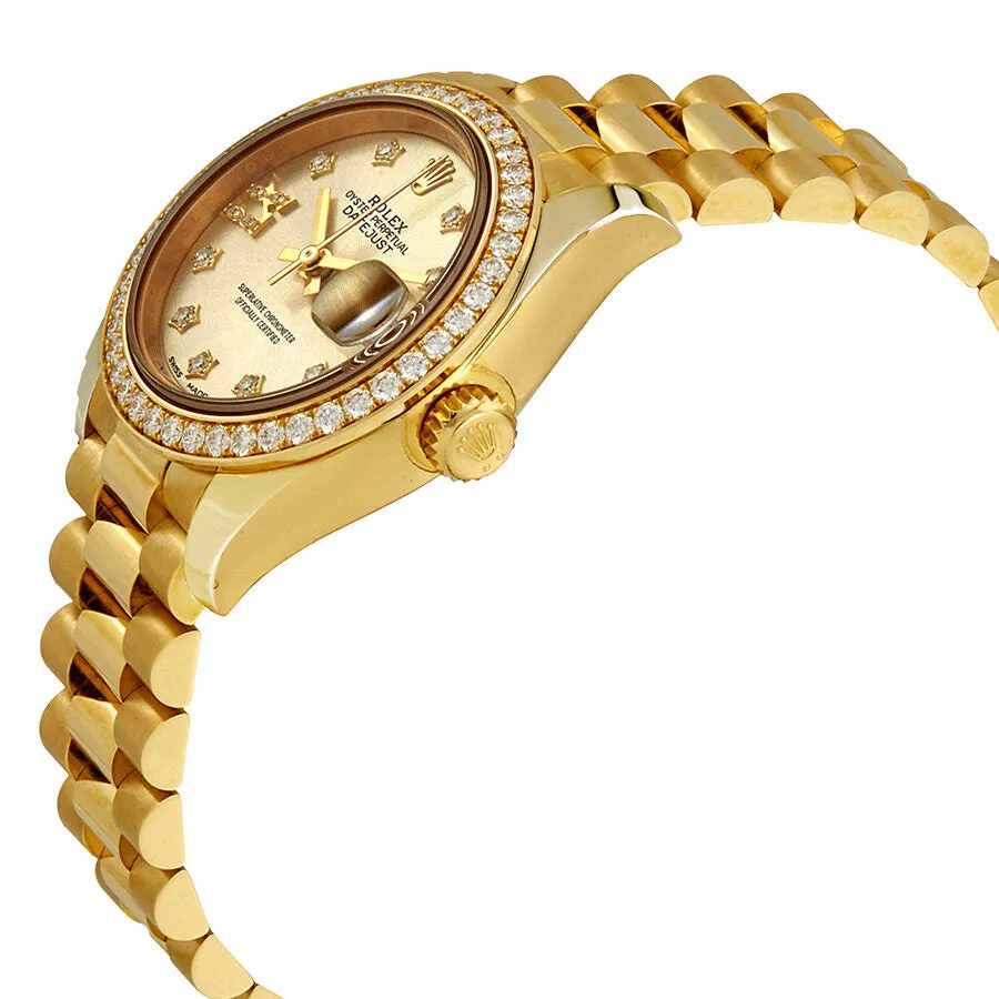 Rolex Lady Datejust Silver Diamond Dial 18 Carat Yellow Gold President Watch 279138SRDP