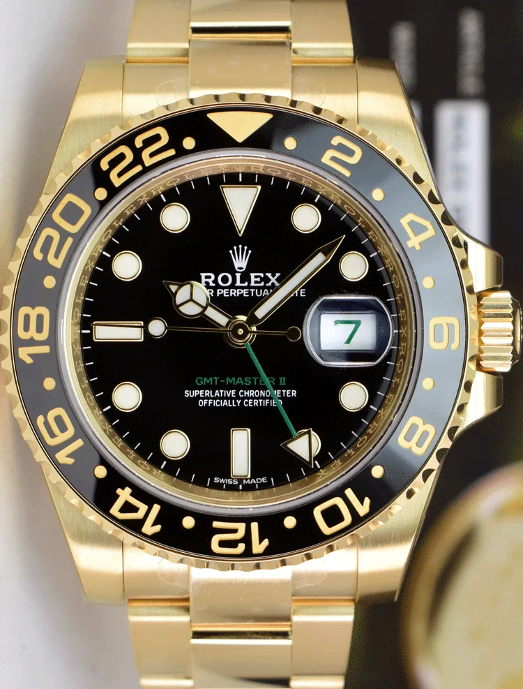 ROLEX Mens 18kt Gold 40mm GMT Master II Black 116718