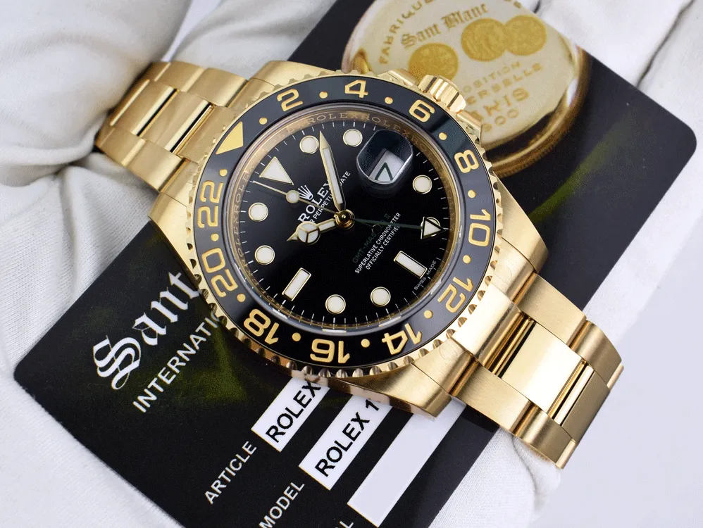ROLEX Mens 18kt Gold 40mm GMT Master II Black 116718