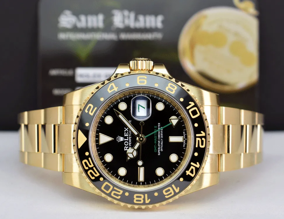ROLEX Mens 18kt Gold 40mm GMT Master II Black 116718