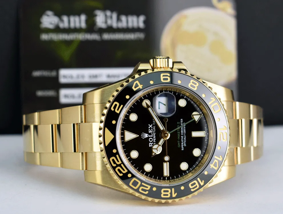ROLEX Mens 18kt Gold 40mm GMT Master II Black 116718