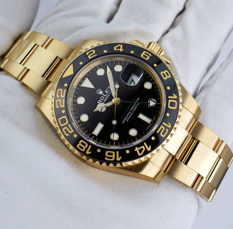 ROLEX Mens 18kt Gold 40mm GMT Master II Black 116718