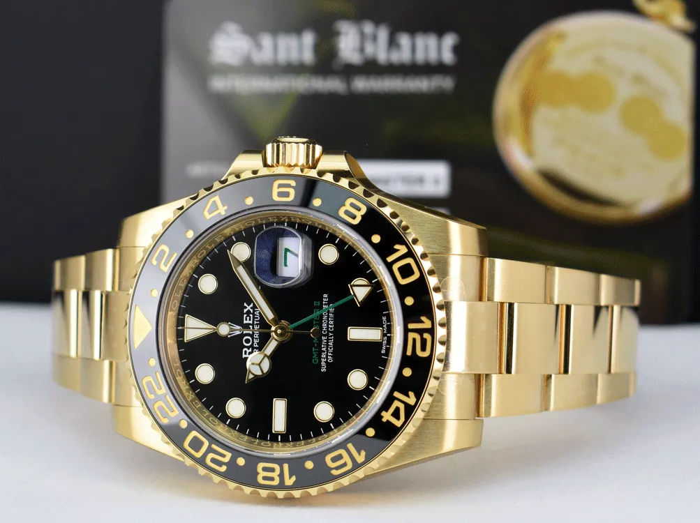 ROLEX Mens 18kt Gold 40mm GMT Master II Black 116718