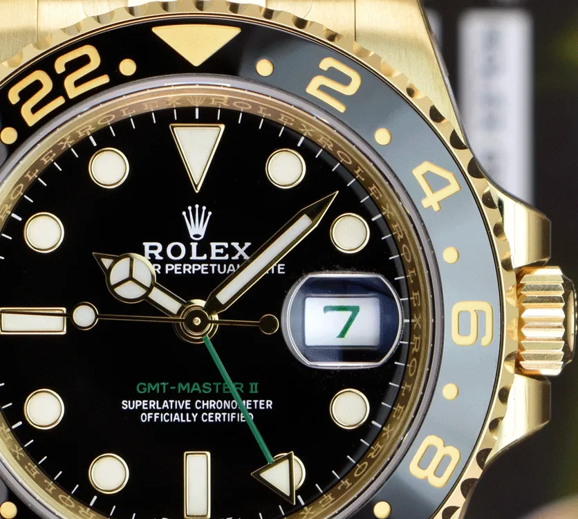 ROLEX Mens 18kt Gold 40mm GMT Master II Black 116718