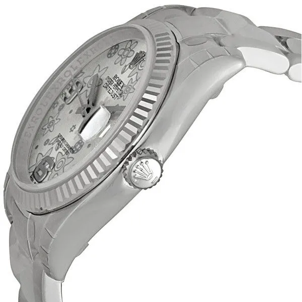 Rolex Oyster Perpetual 36 mm Silver Floral Dial Stainless Steel Bracelet Automatic Men's Watch 116234SAFO