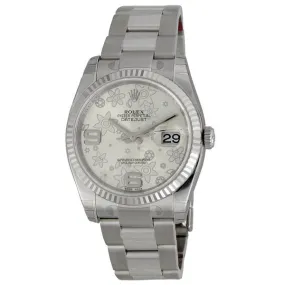 Rolex Oyster Perpetual 36 mm Silver Floral Dial Stainless Steel Bracelet Automatic Men's Watch 116234SAFO