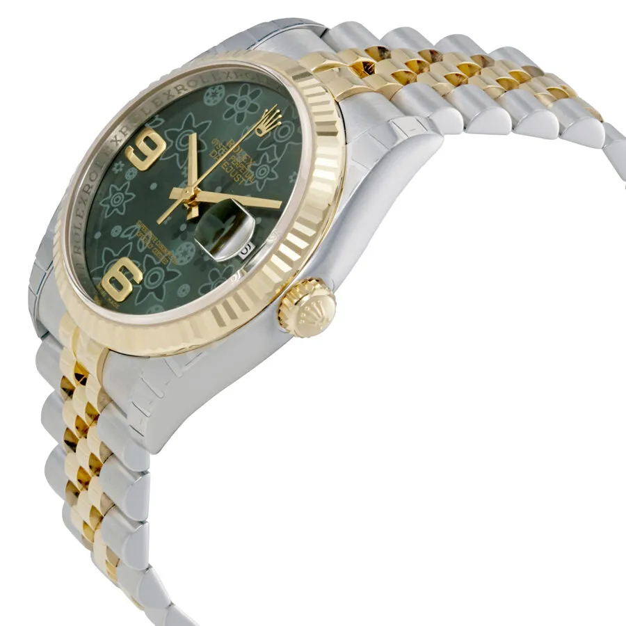 Rolex Oyster Perpetual Datejust 36 Green Floral Dial Steel and 18K Yellow Gold Jubilee Unisex Watch 116233GNFAJ