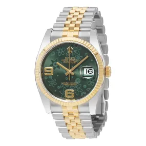 Rolex Oyster Perpetual Datejust 36 Green Floral Dial Steel and 18K Yellow Gold Jubilee Unisex Watch 116233GNFAJ