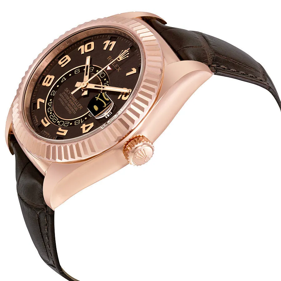 Rolex Sky Dweller Brown Dial GMT 18k Rose Gold Leather Men's Watch 326135BRAL