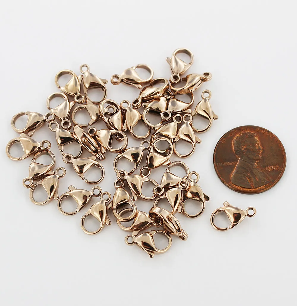 Rose Gold Stainless Steel Lobster Clasps 12mm x 7mm - 5 Clasps - FD610