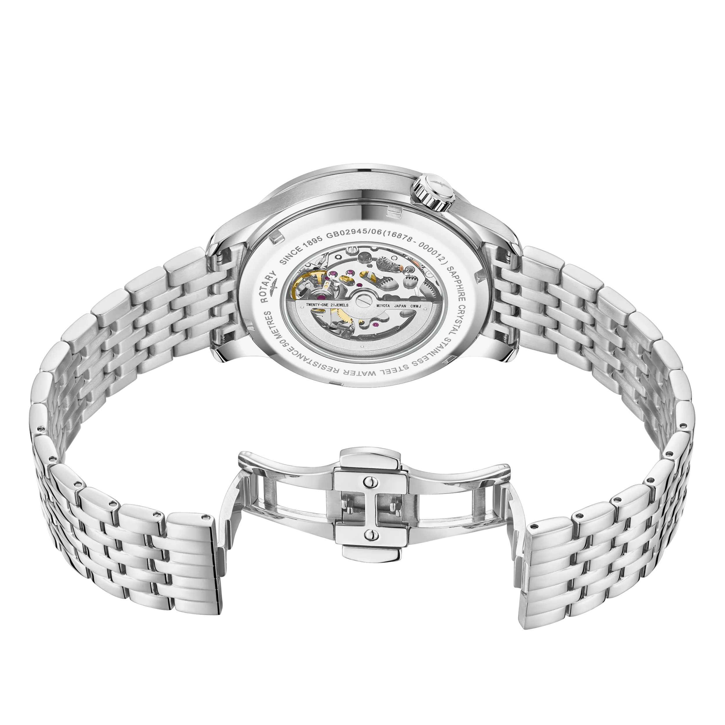 Rotary 42mm Stainless Steel Greenwich Skeleton Automatic Watch