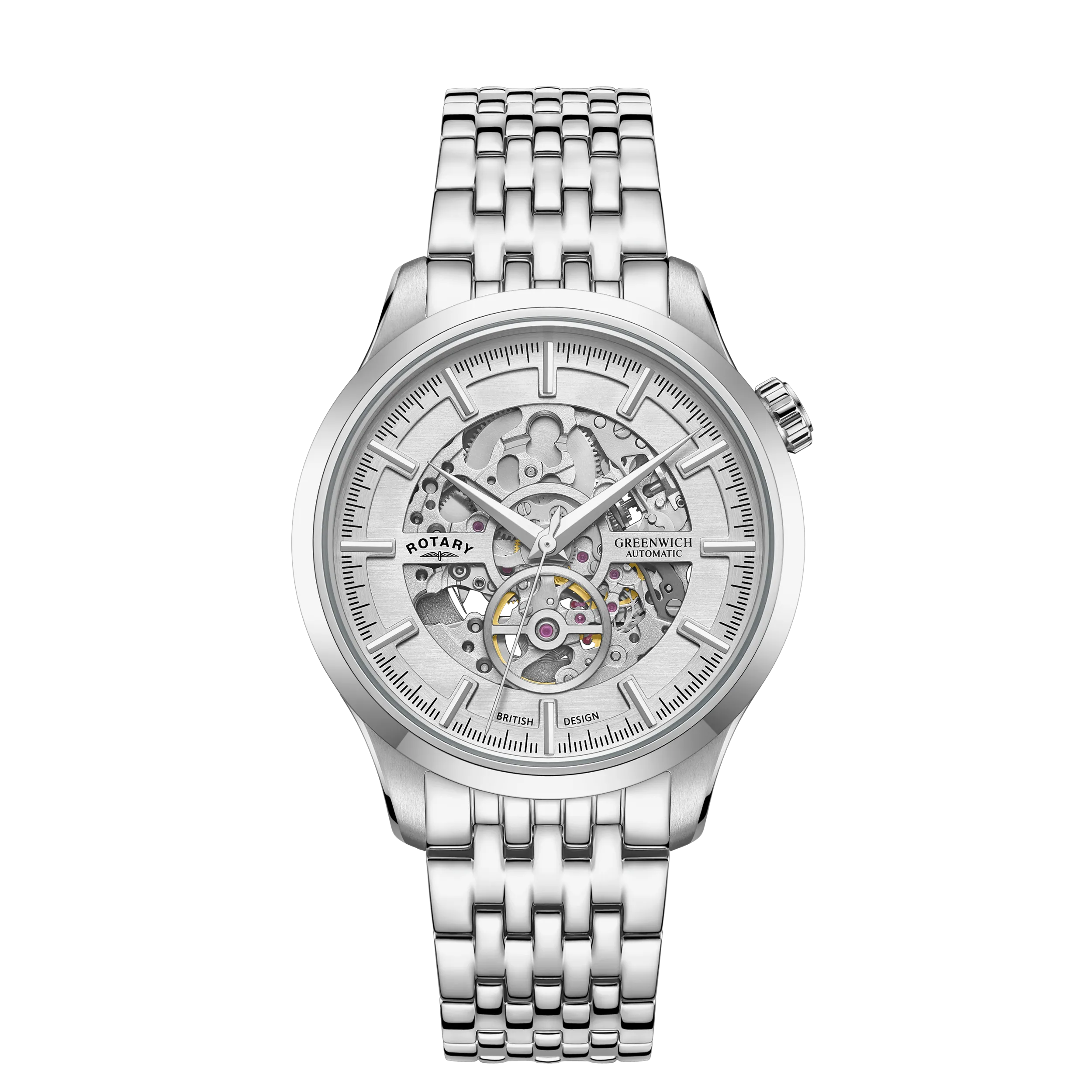 Rotary 42mm Stainless Steel Greenwich Skeleton Automatic Watch