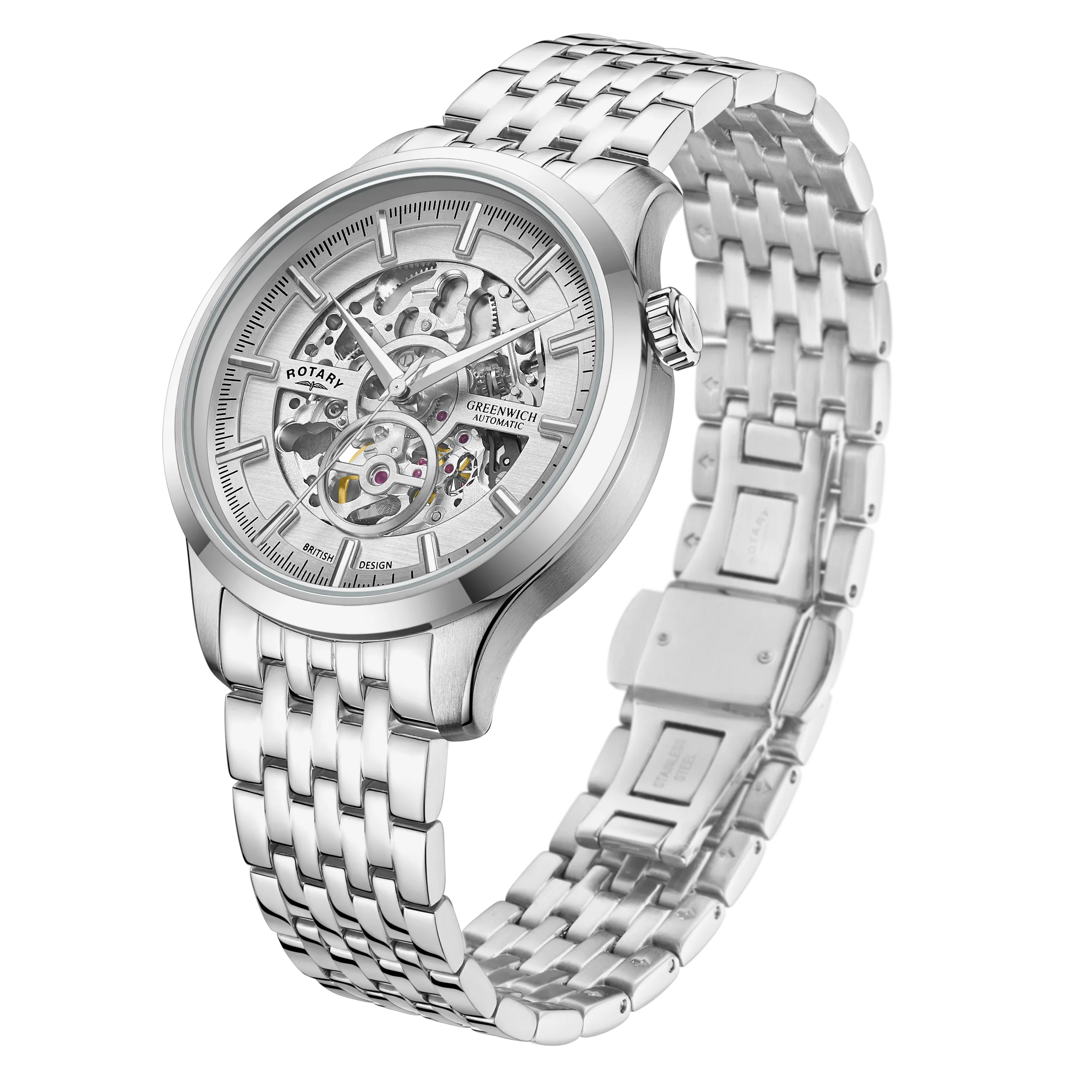 Rotary 42mm Stainless Steel Greenwich Skeleton Automatic Watch
