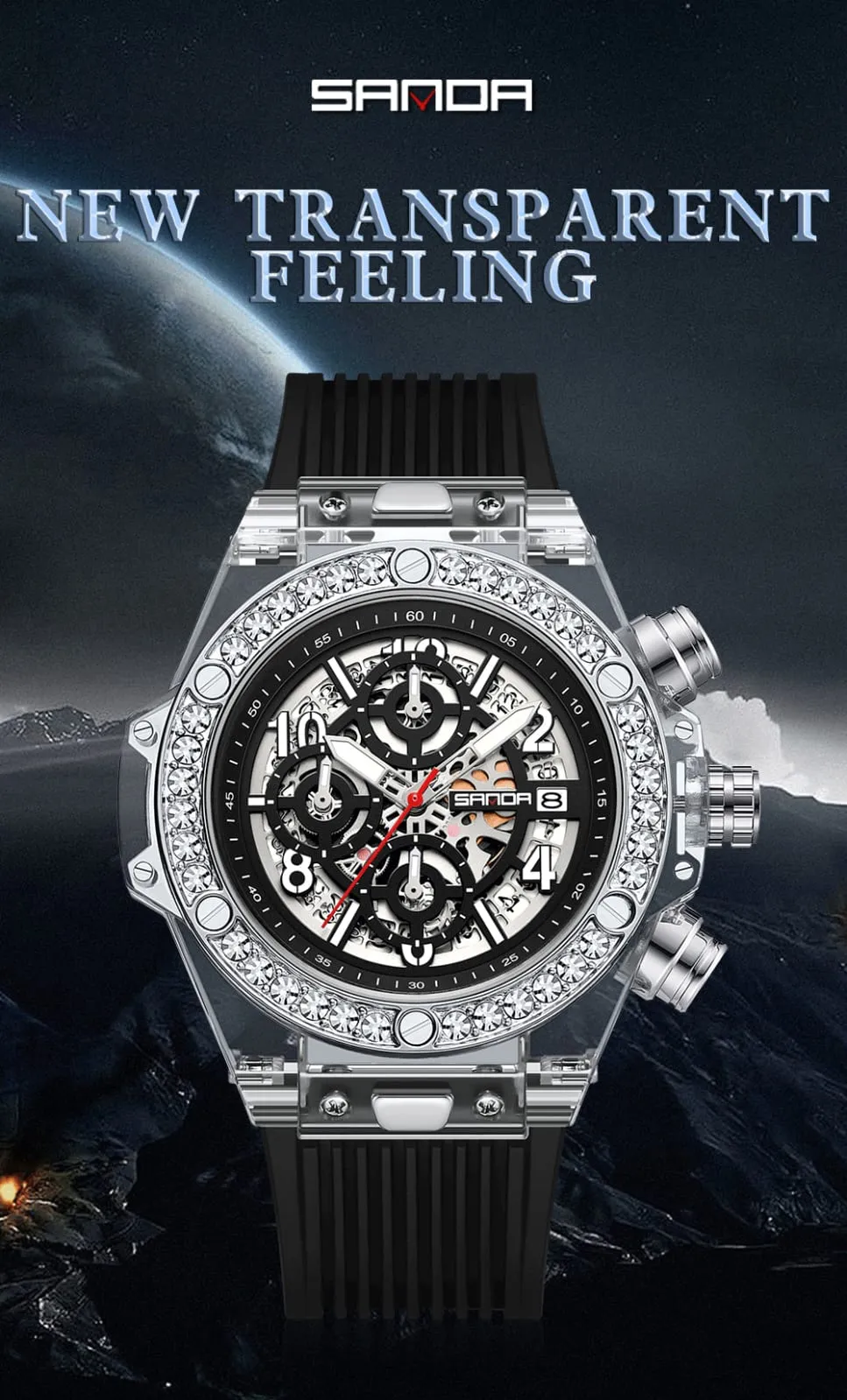 SANDA Top Brand Men Quartz Watches Water Diamond Business Watch W374928