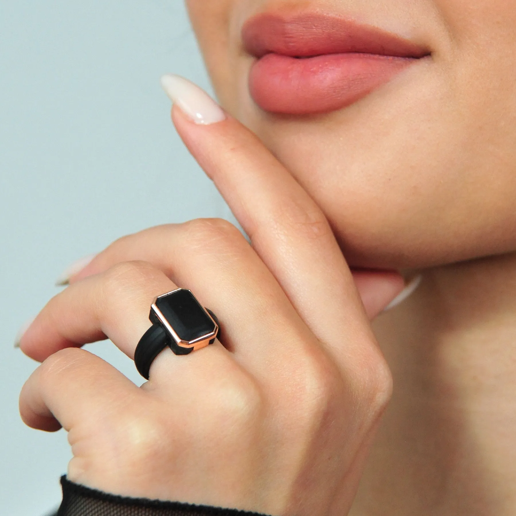 Set of Two Rings: Women's Black Emerald  & Men's Infinity Collection
