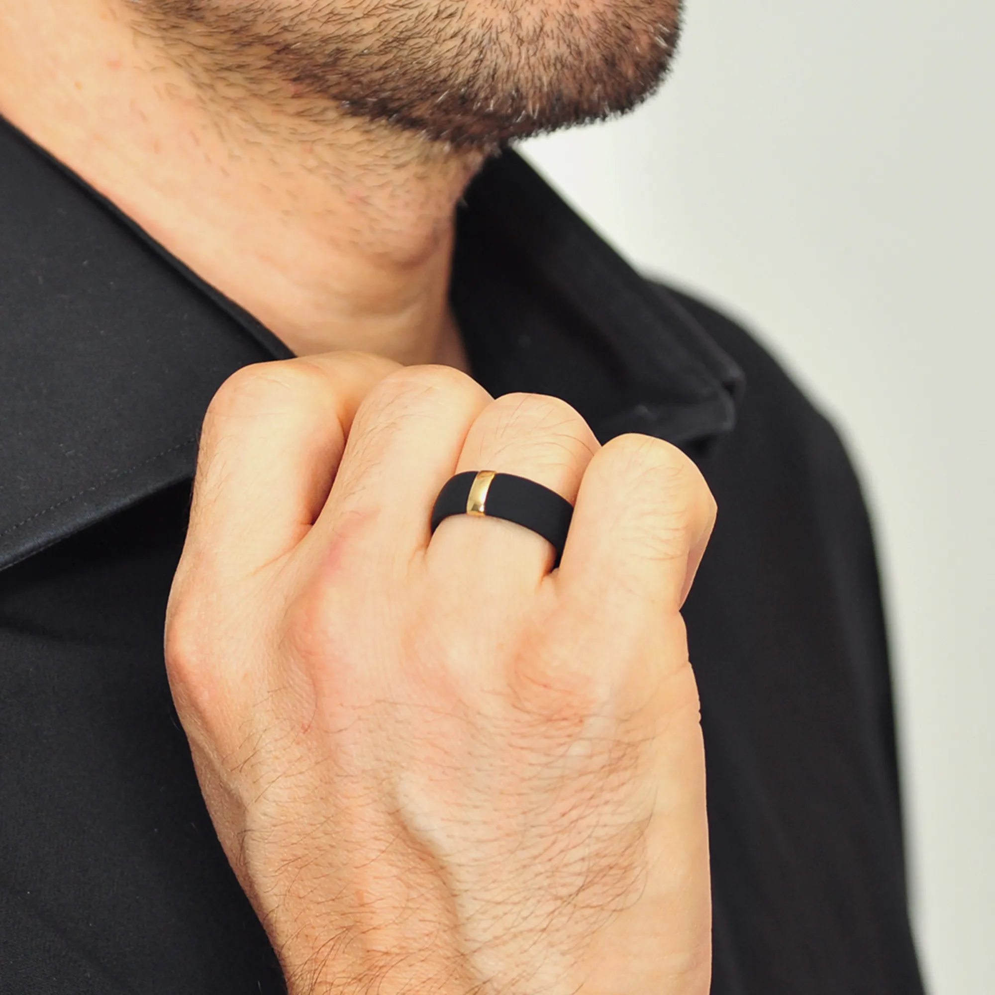 Silicone Wedding Ring Sets for Couple – MetalBar & Metal Heart Collection. (Black - Gold / Rose gold)