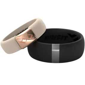 Silicone Wedding Ring Sets for Couple – MetalBar & MetalInfinity Collection.  (Black - Gunmetal Gray / Nude -Rose gold)