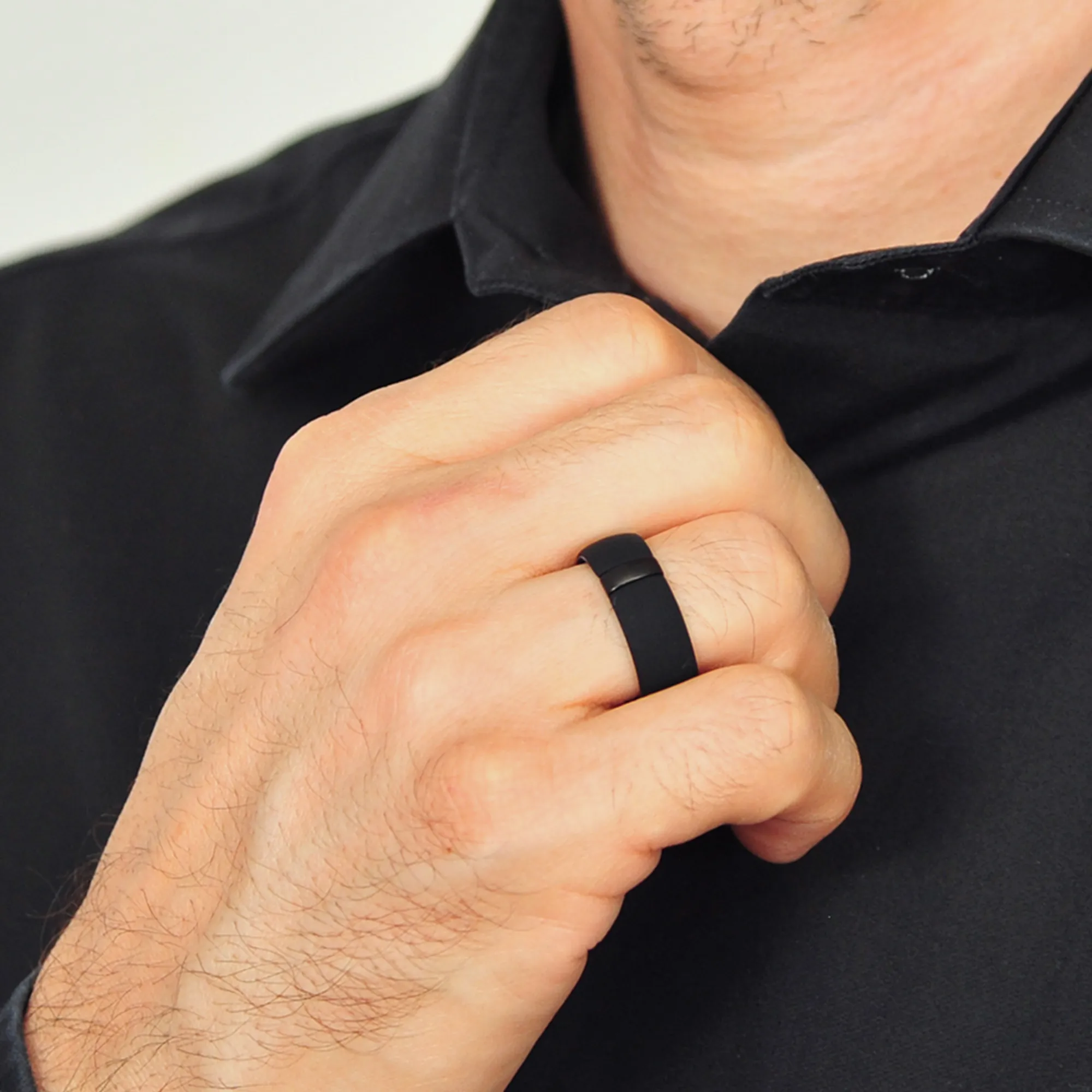 Silicone Wedding Ring Sets for Couple – MetalBar & MetalInfinity Collection.  (Black - Gunmetal Gray / Nude -Rose gold)