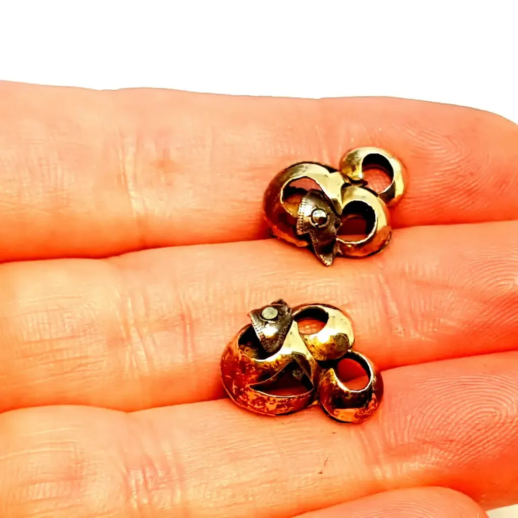 Silver and gold art deco earrings. Circa 1940. Antique and vintage jewelry.