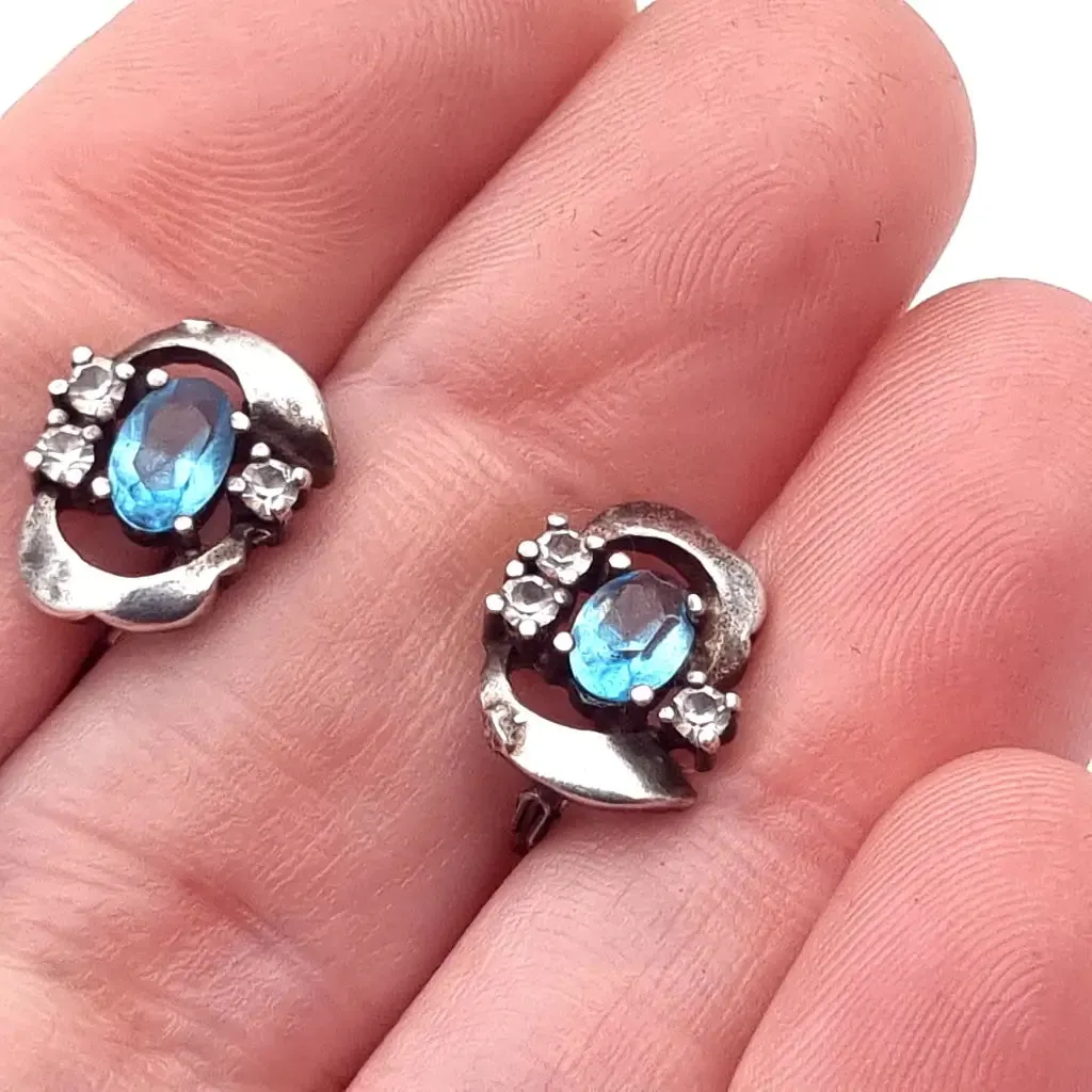 Silver art deco earrings. Circa 1990. Antique and vintage jewelry.