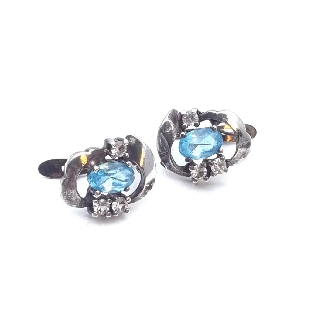 Silver art deco earrings. Circa 1990. Antique and vintage jewelry.