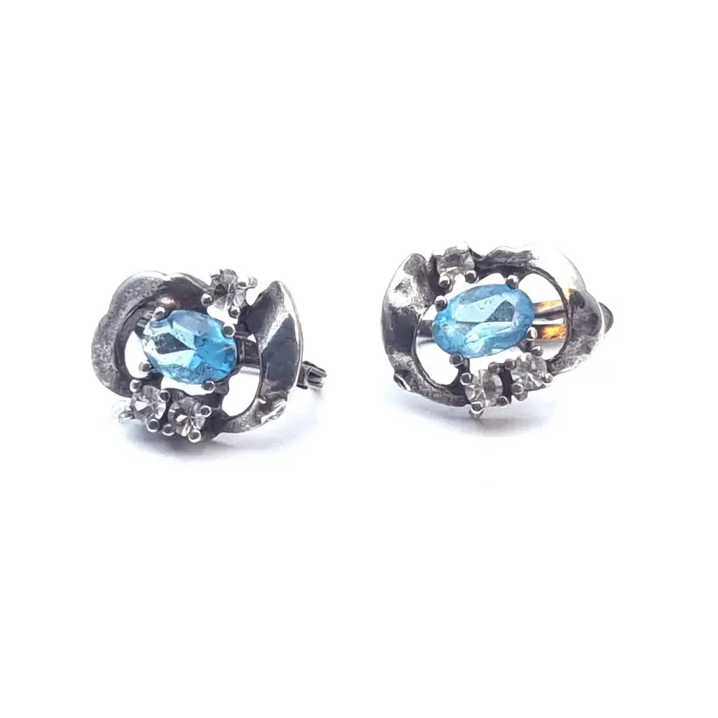 Silver art deco earrings. Circa 1990. Antique and vintage jewelry.