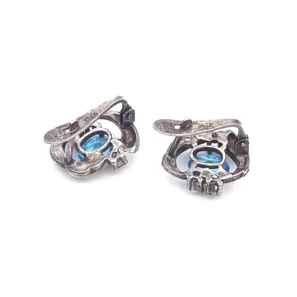 Silver art deco earrings. Circa 1990. Antique and vintage jewelry.