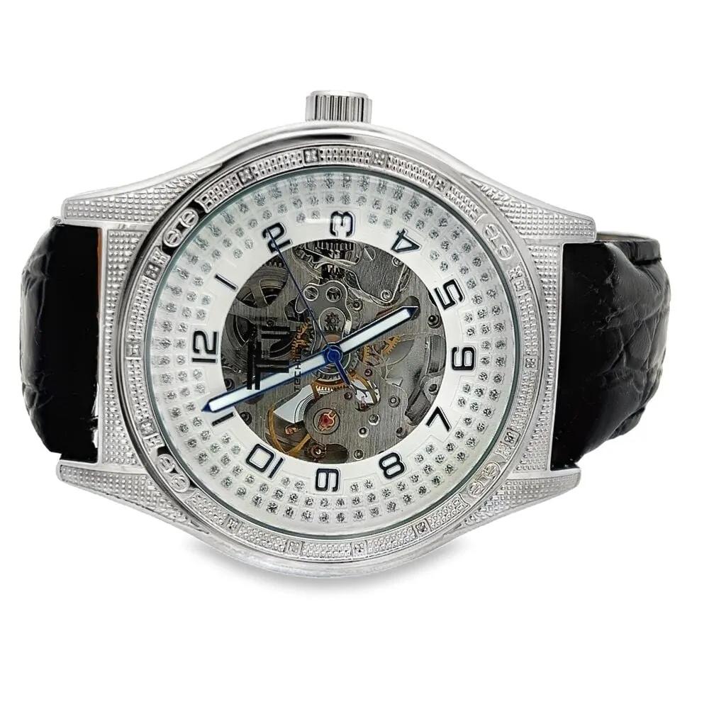 Skeleton .14 Carat Diamond Watch w/ Leather Band