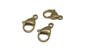 Tarnish Resistant Stainless Steel Lobster Claw Clasps (Pack of 5 pieces) 10x6x3mm Gold Color For Jewellery Making