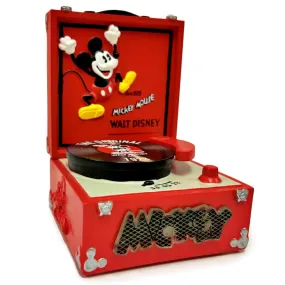 The Bradford Exchange Disney "Vinyl Icon" Mickey Mouse Retro Sculpture Collection Handcrafted Vintage-Inspired Radio with Lights and Disney Music 1928 Original Design with Raised-Relief Trim and Walnut Finish 6-Inches