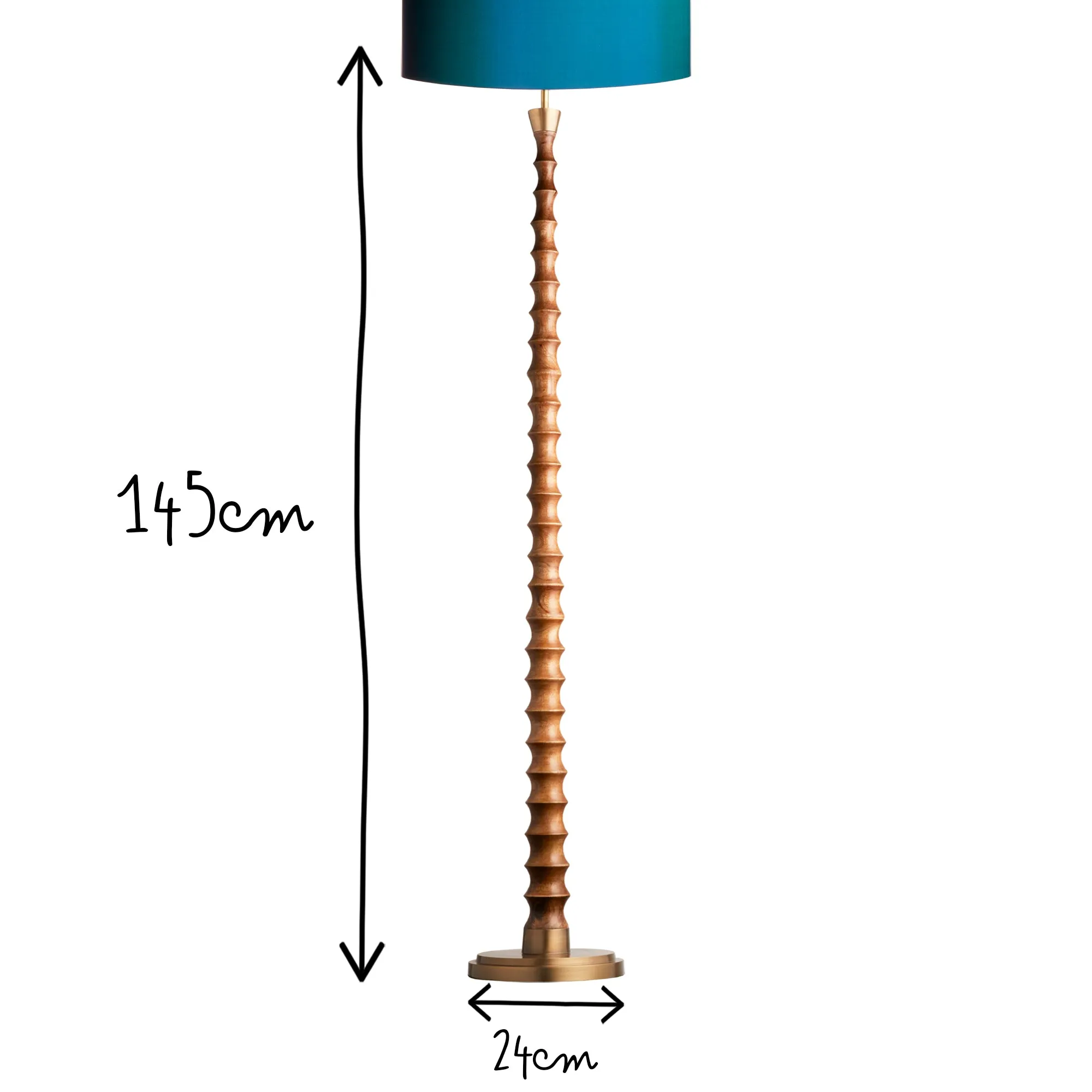 Tinto standing lamp in natural wood and antique brass