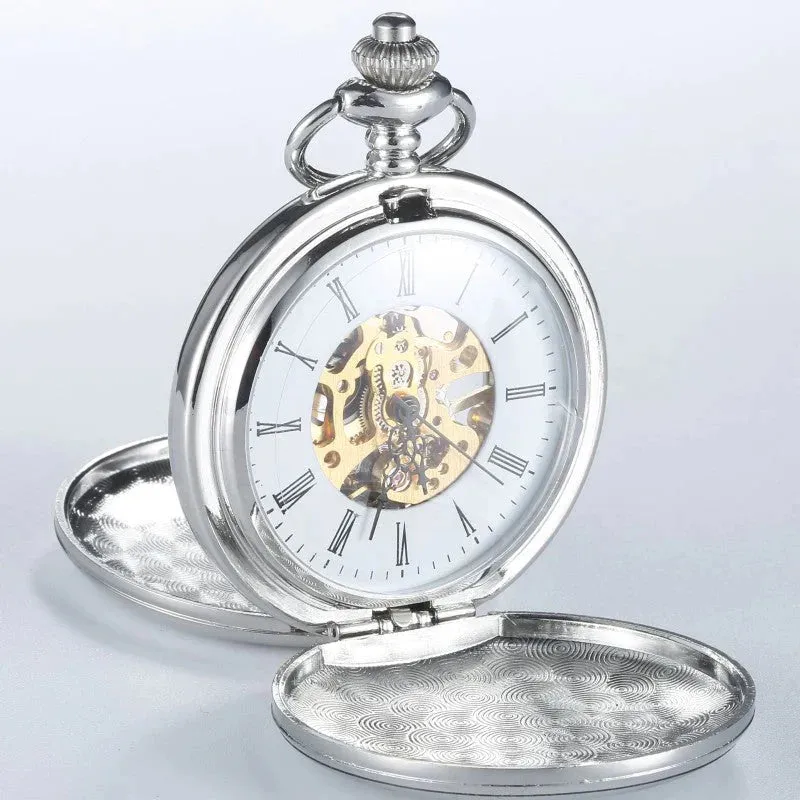 Unisex Mechanical Steampunk Hand Wind 2 Sides Open Case Fob Pocket Watch