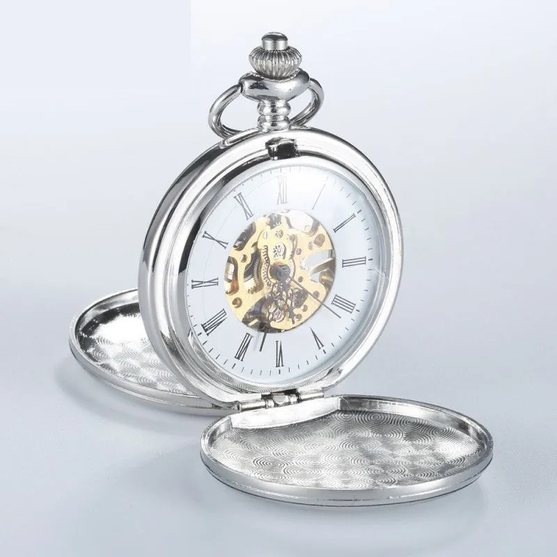 Unisex Mechanical Steampunk Hand Wind 2 Sides Open Case Fob Pocket Watch