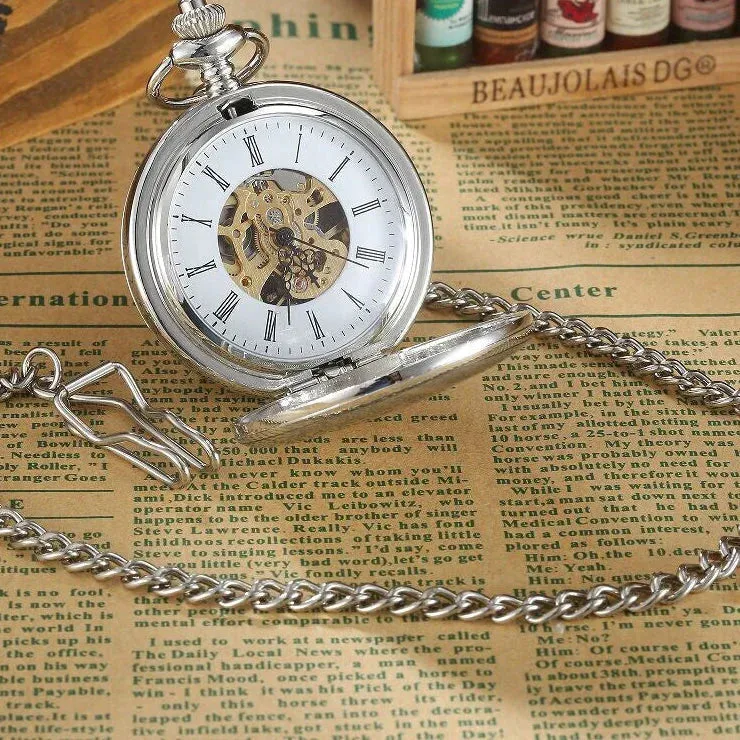 Unisex Mechanical Steampunk Hand Wind 2 Sides Open Case Fob Pocket Watch