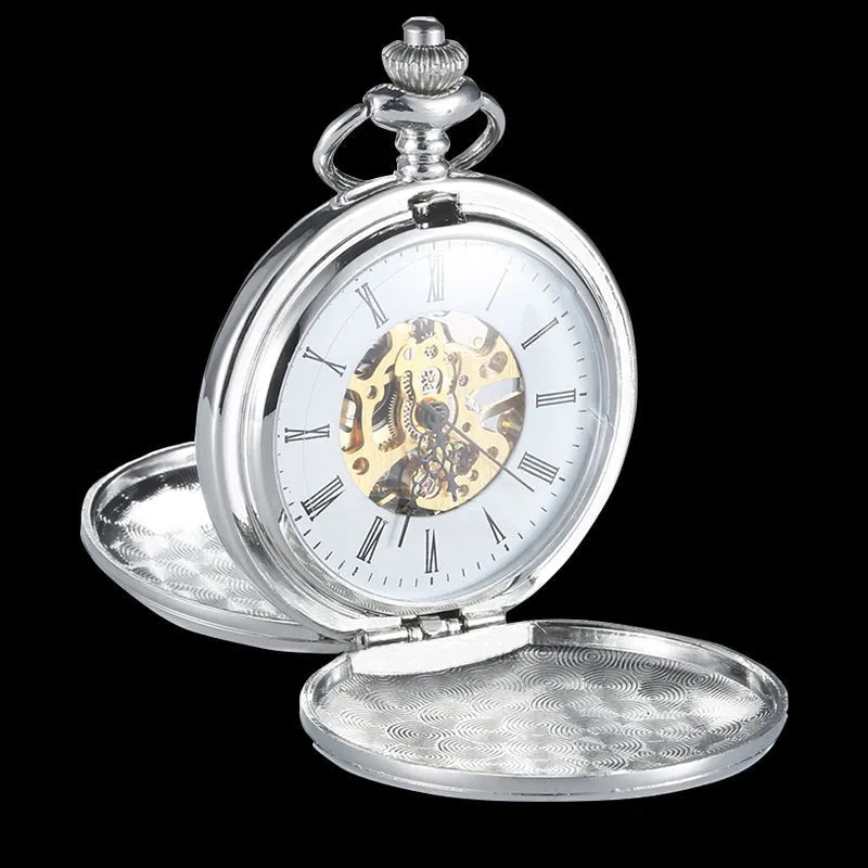 Unisex Mechanical Steampunk Hand Wind 2 Sides Open Case Fob Pocket Watch