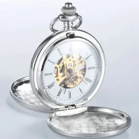 Unisex Mechanical Steampunk Hand Wind 2 Sides Open Case Fob Pocket Watch
