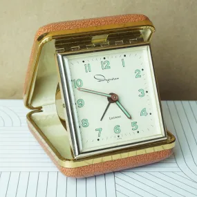 Vintage INGRAHAM Gold Tone LUMINOUS Travel Alarm Clock. Made in Japan.