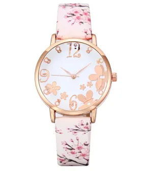 W3827 - Floral Leather Strap Fashion Watch