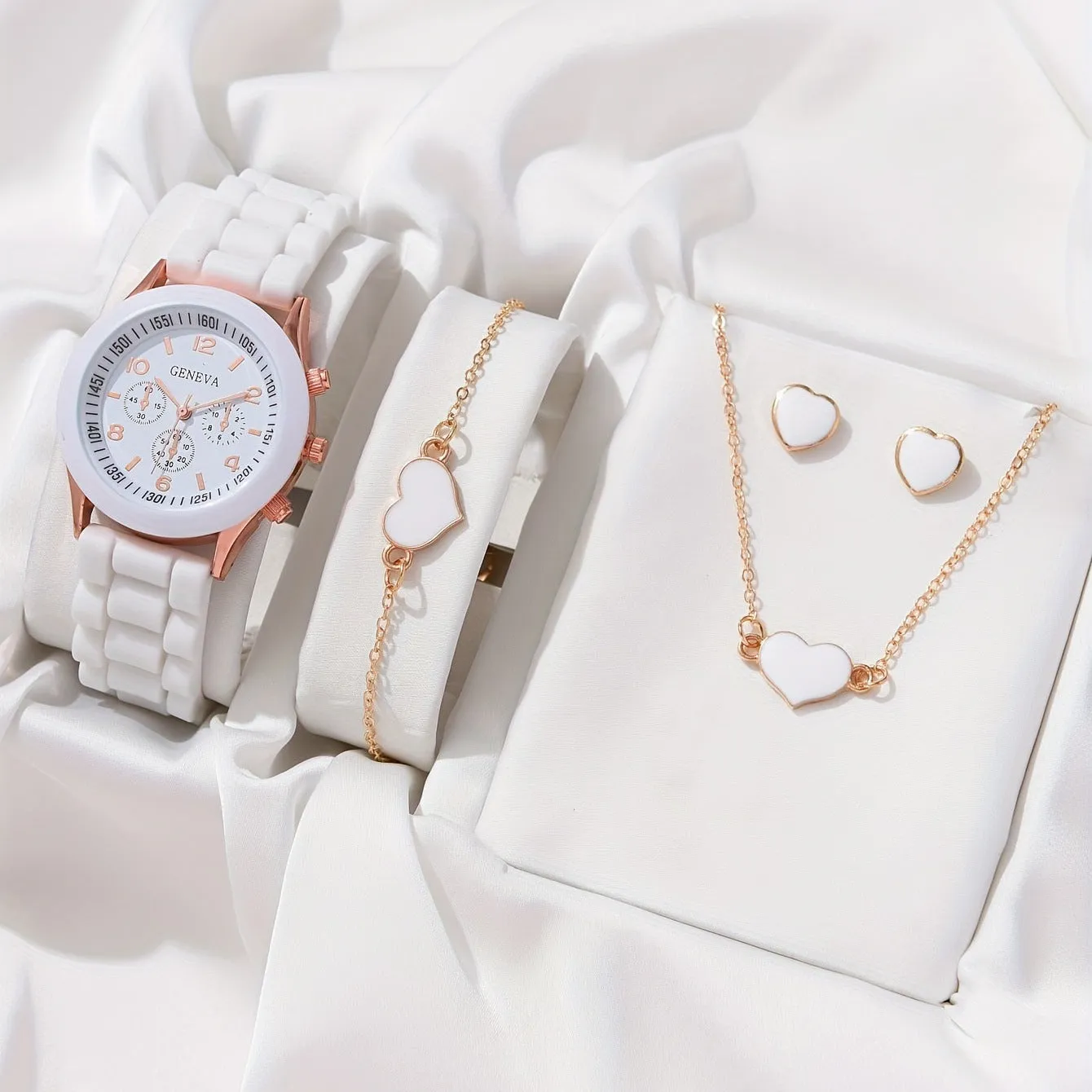 Women's Classic Leather Strap Watch and Jewellery Set