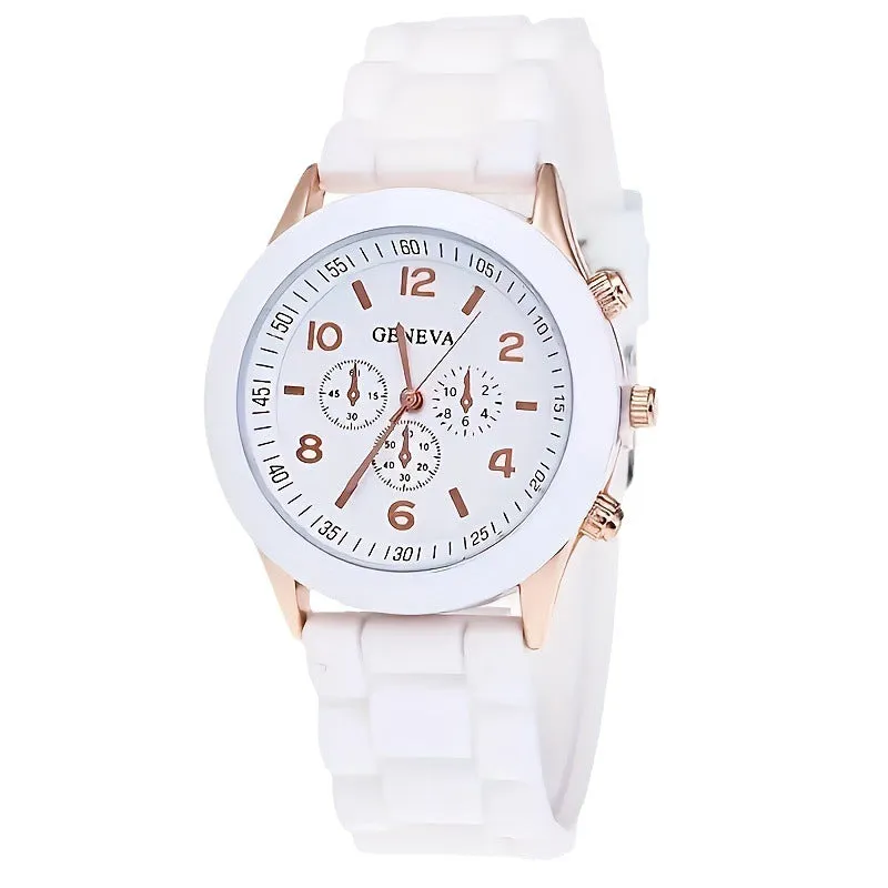 Women's Classic Leather Strap Watch and Jewellery Set